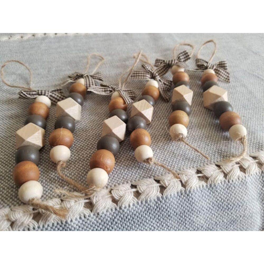 Set of 6 Hand Beaded Mulit Color with Bow Christmas Ornament